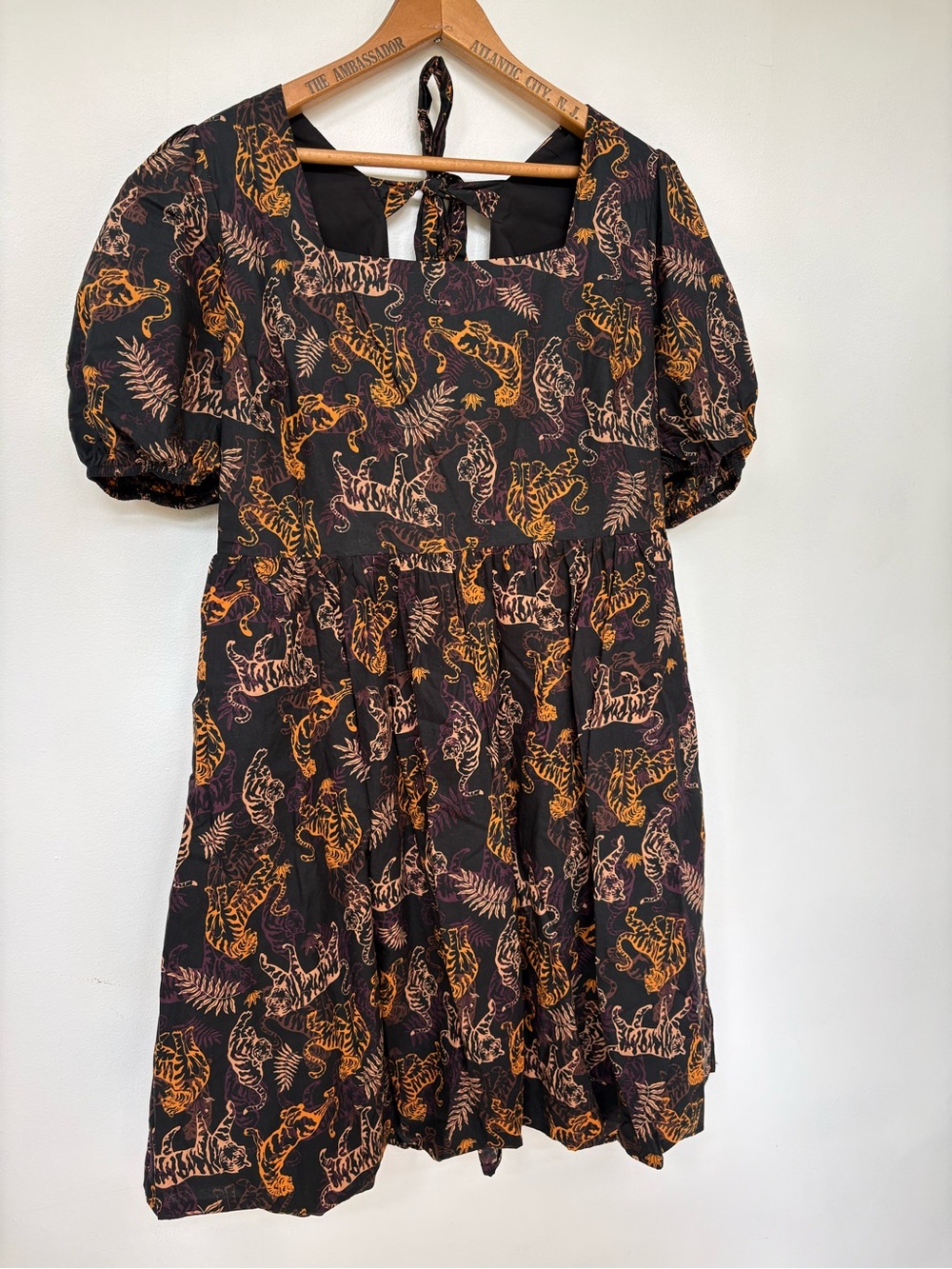 BiBi Black Dress with Orange and Tan Tiger Motif
